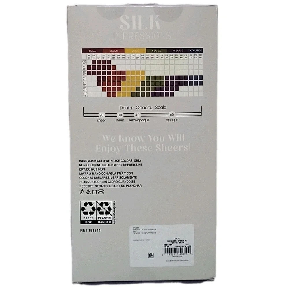 Silk Impressions Pantyhose High Waisted Sheer Shimmer 20 Denier Coffee Bean XXXL